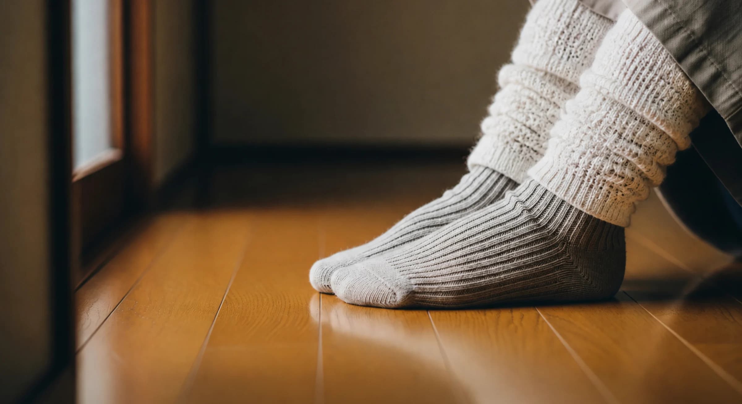 冷え性に悩む女性の足元を天然素材の靴下で温める