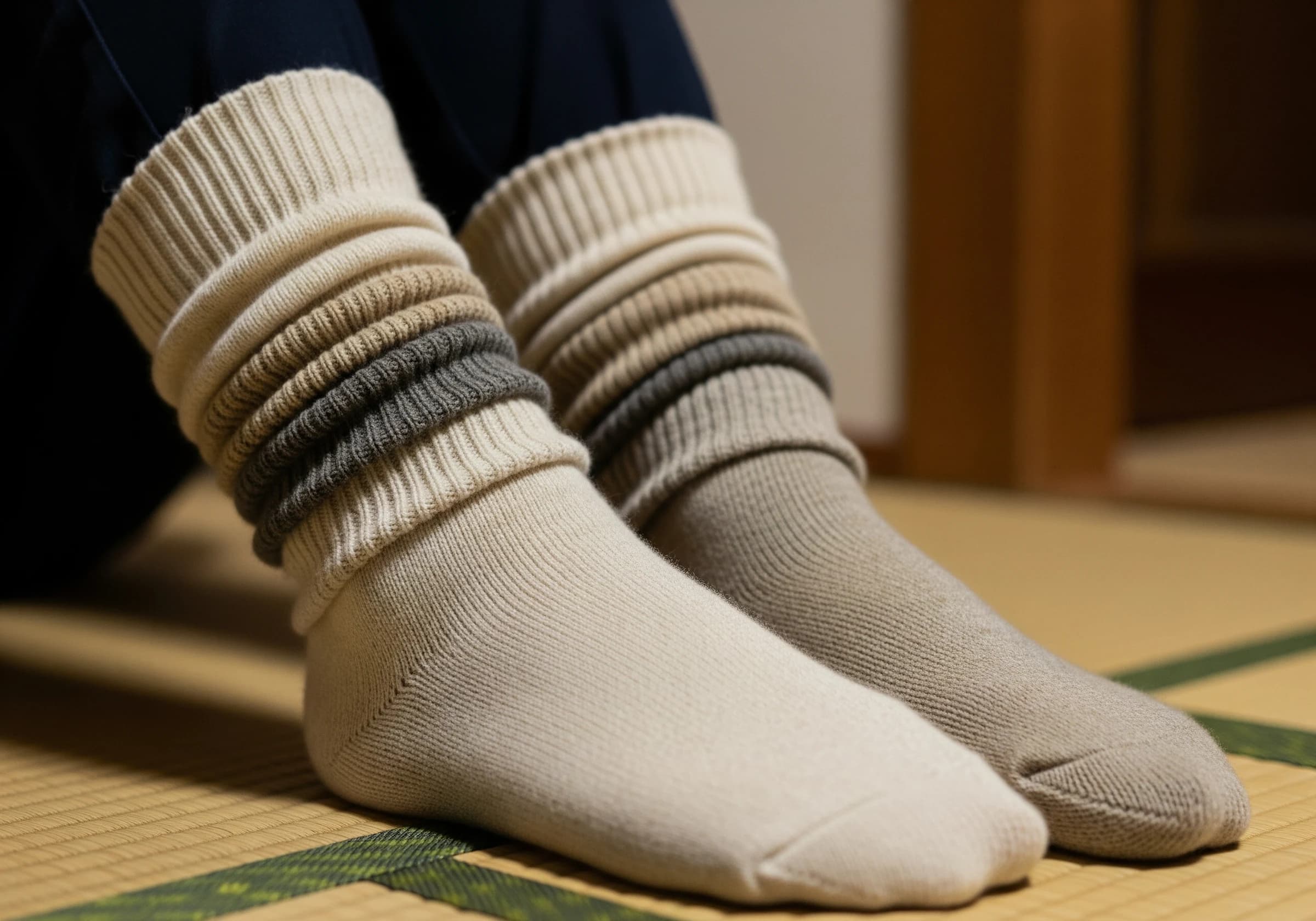 重ね履きした靴下の足元